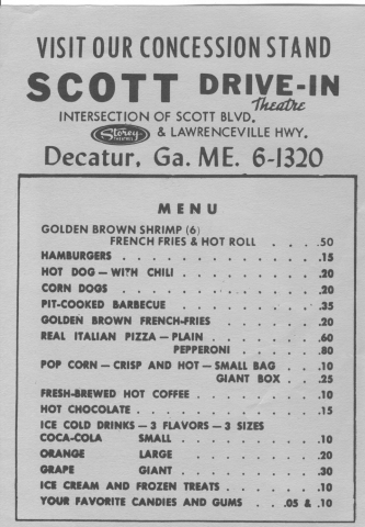 Scott Drive-In Menu circa 196?